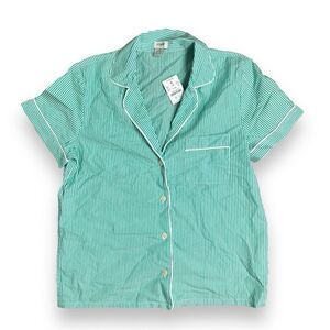 J Crew Pajama Top WMNS S Green Stripes‎ Button Up AZ148 Cotton Sleep Bright